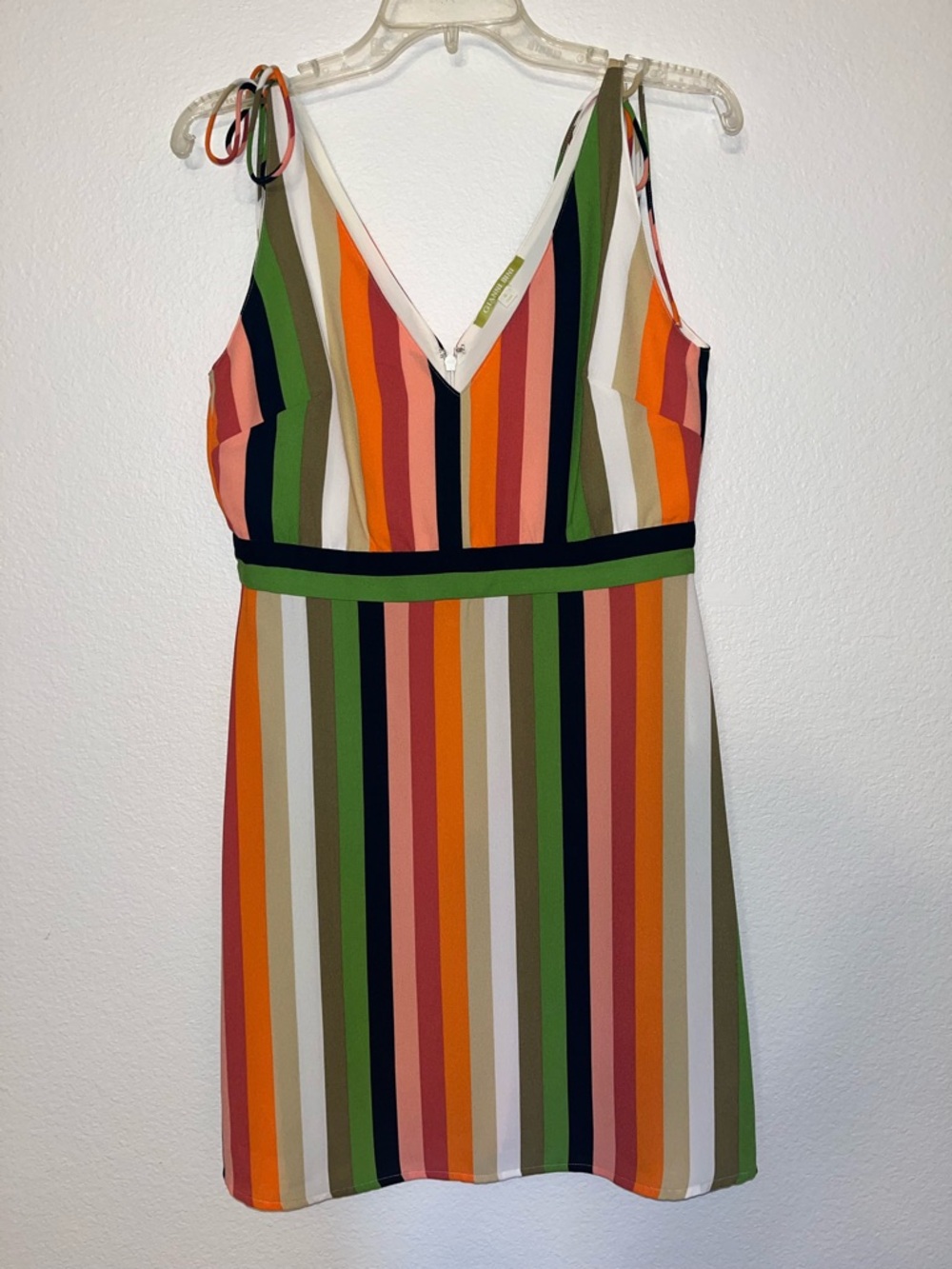 Striped V-Neck Tie-Shoulder Dress - Multi